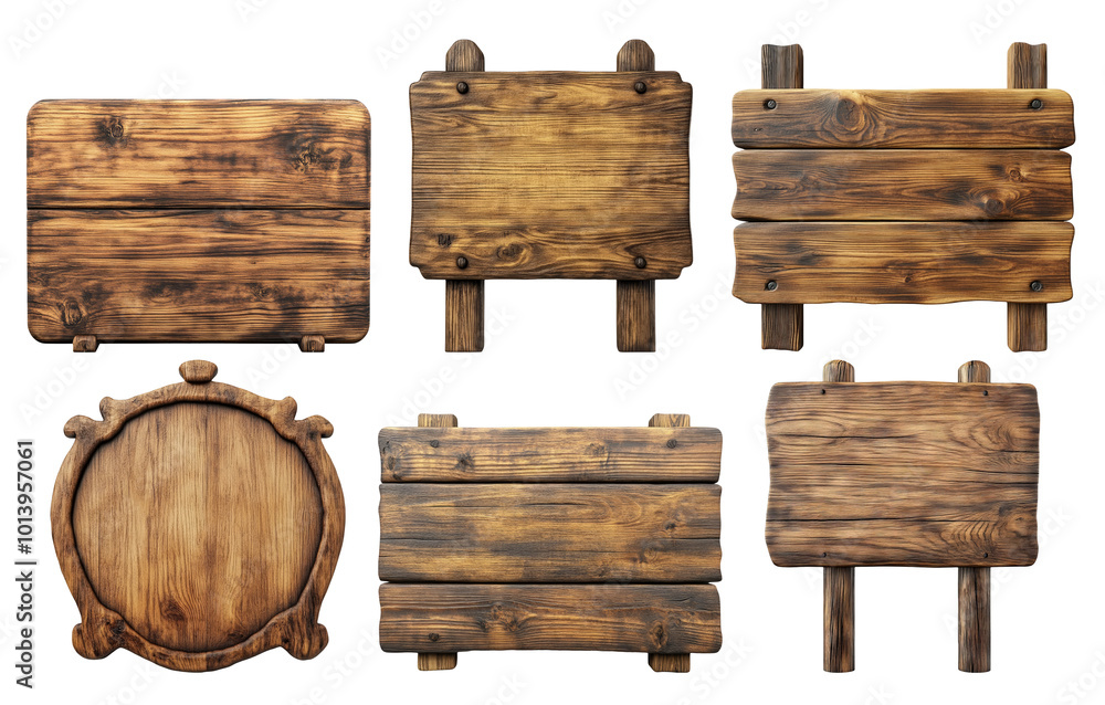 Naklejka premium Wooden signboards collection set isolated on transparent background