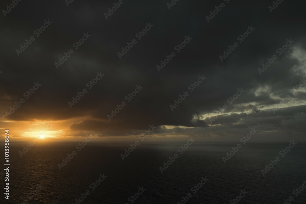 Obraz premium Dramatic dark cloudy sky at sunset, Atlantic, Tenerife, Canary Islands, Spain, Europe