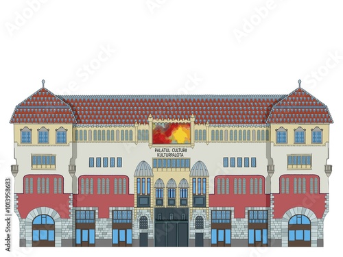 Cultural Palace of Tirgu Mures, Romania. Vector illustration photo