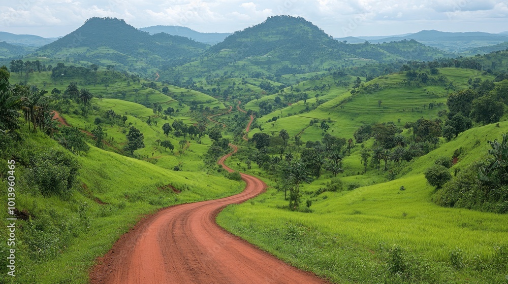 Winding Road Through Lush Green Hills in Africa Winding Road Through Lush Green Hills in Africa