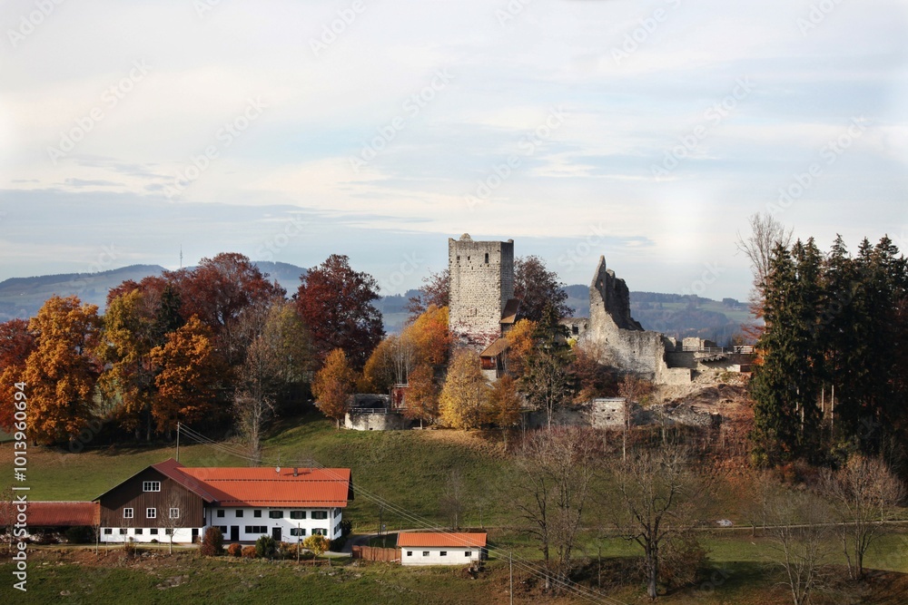 Obraz premium Sulzberg castle ruins, Oberallgaeu, Allgaeu, Bavaria, Germany, Europe