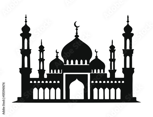  Stylized silhouette design of a mosque with minarets
