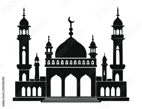  Stylized silhouette design of a mosque with minarets