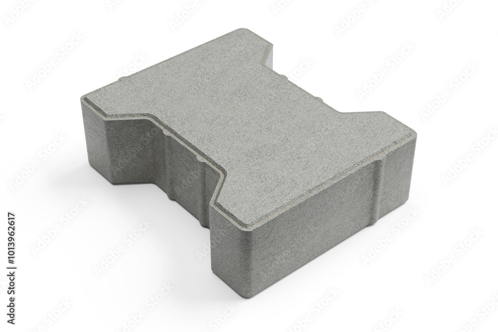 Single self-locking I-shaped paving block isolated on white background - 3d rendering