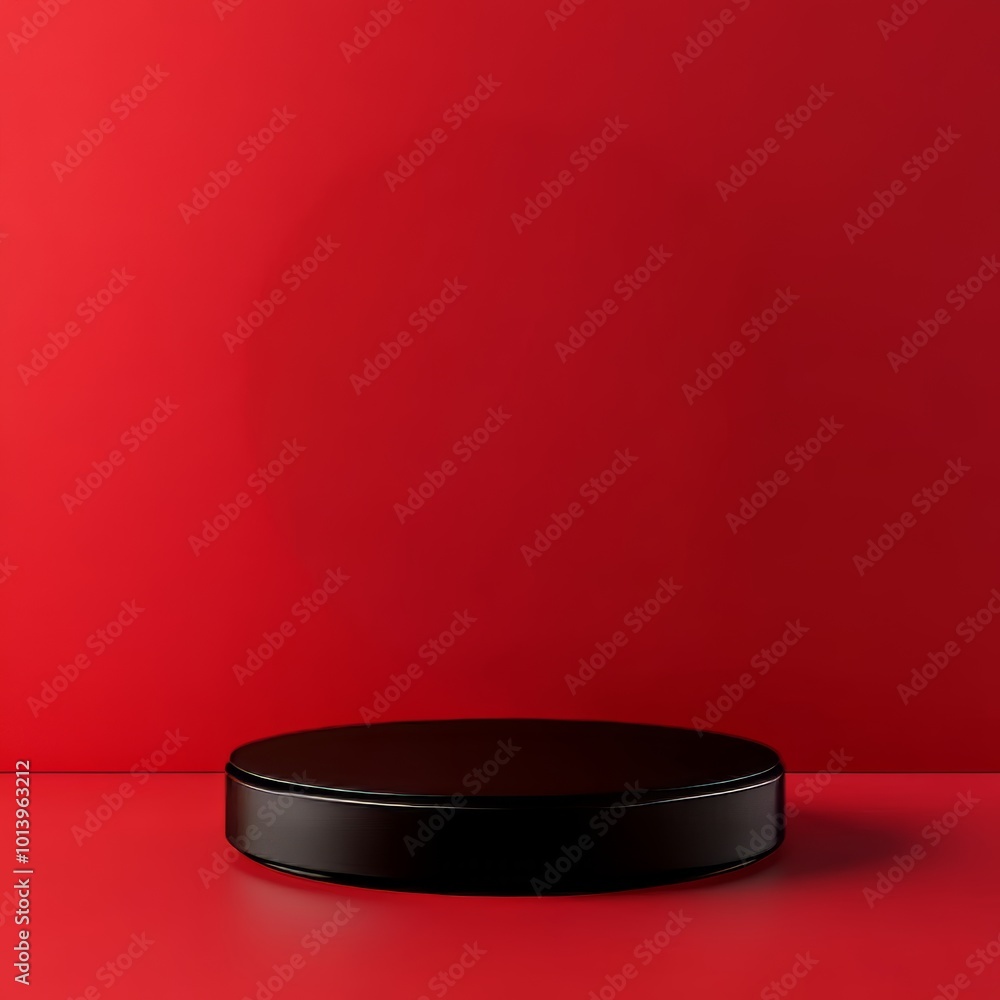 3d render of a black round podium on a red background. 3d render of a black round podium on a red background.