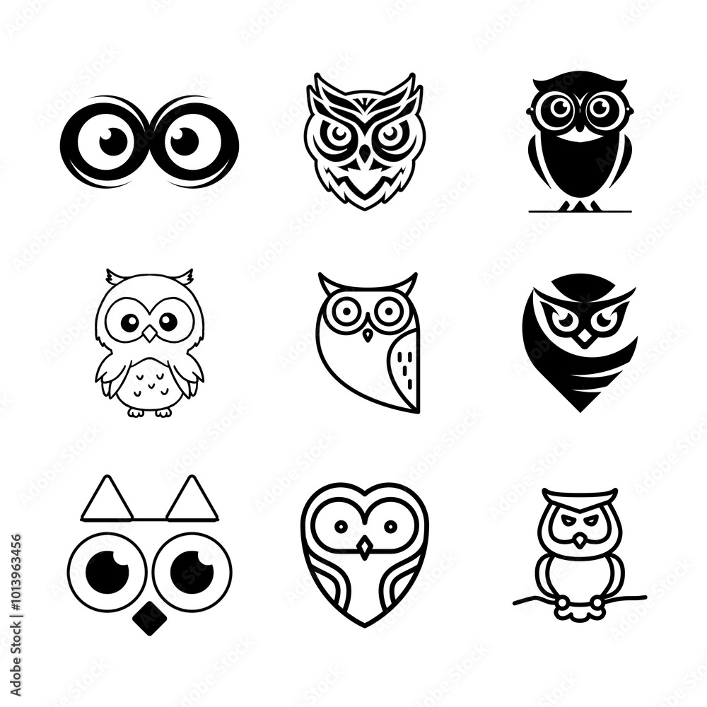 Owl icon logo collection PNG transparent background Owl icon logo collection PNG transparent background