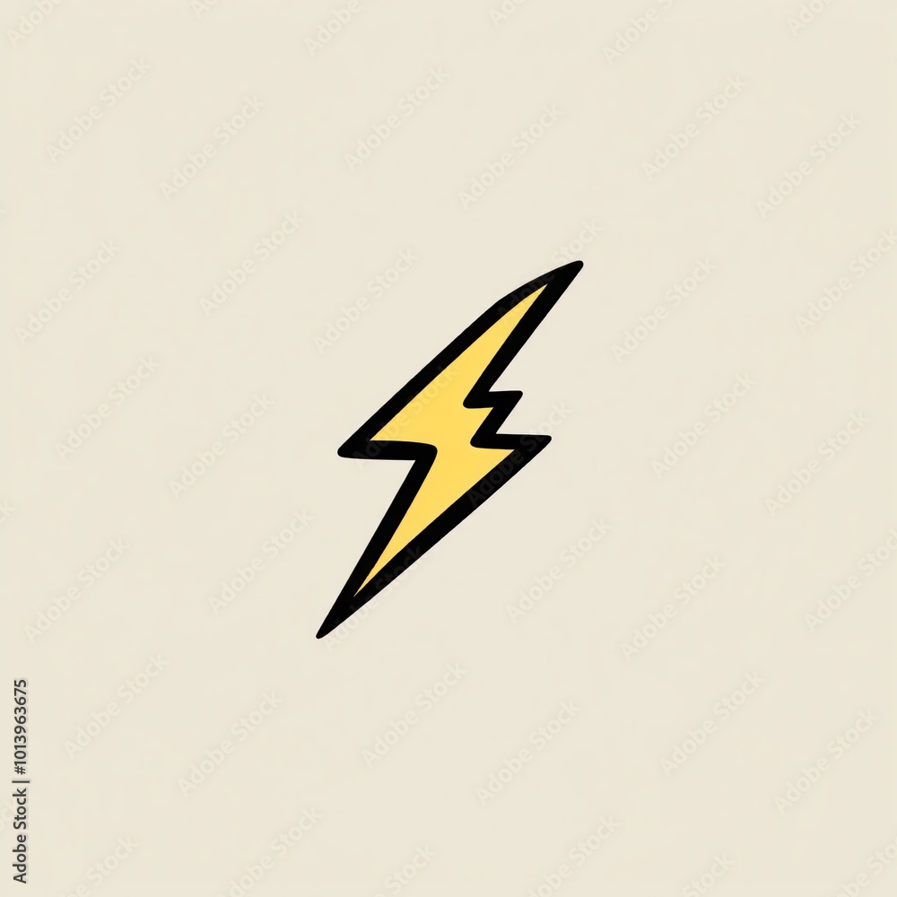 A bold yellow lightning bolt icon on a neutral beige background for artistic and graphic design purposes A bold yellow lightning bolt icon on a neutral beige background for artistic and graphic design purposes