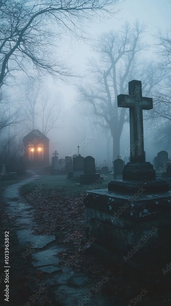 graveyard in a fog with copy space graveyard in a fog with copy space