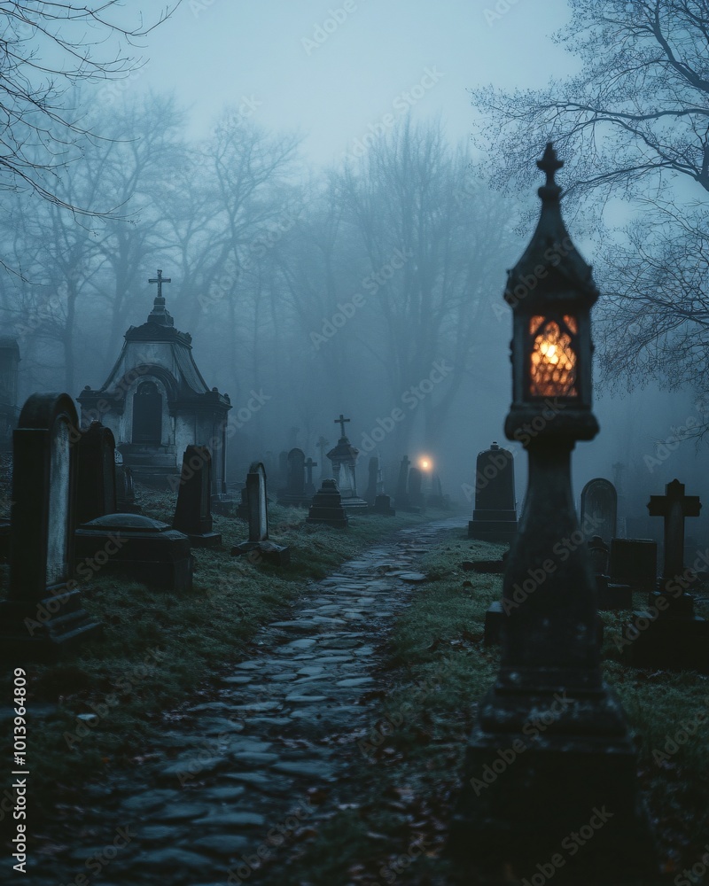 graveyard in a fog with copy space graveyard in a fog with copy space