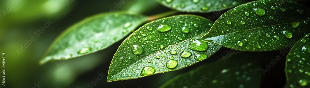 Close-up of vibrant green leaf with water droplets, showcasing the beauty of nature's intricate details and freshness. Close-up of vibrant green leaf with water droplets, showcasing the beauty of nature's intricate details and freshness.
