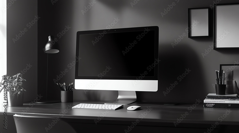 A modern workspace featuring a sleek computer and minimalistic decor, ideal for productivity and creativity in a cozy setting. A modern workspace featuring a sleek computer and minimalistic decor, ideal for productivity and creativity in a cozy setting.