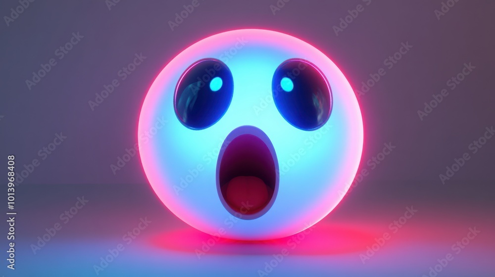 emoji with surprised wide eyes and an open mouth, using a vivid red and blue neon effect. emoji with surprised wide eyes and an open mouth, using a vivid red and blue neon effect.