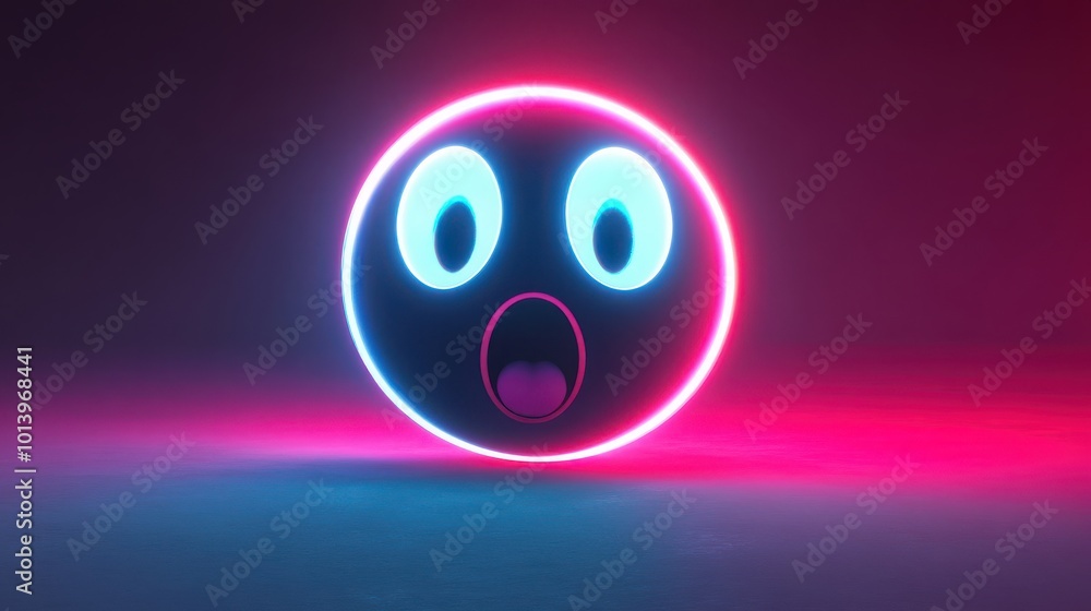 emoji with surprised wide eyes and an open mouth, using a vivid red and blue neon effect. emoji with surprised wide eyes and an open mouth, using a vivid red and blue neon effect.