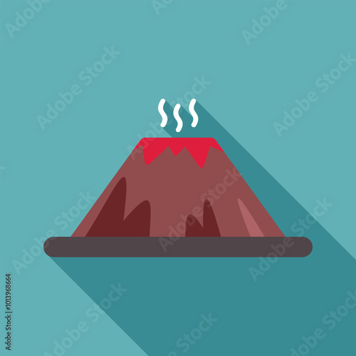 Volcano erupting with lava, a natural phenomenon in a flat design icon with a long shadow