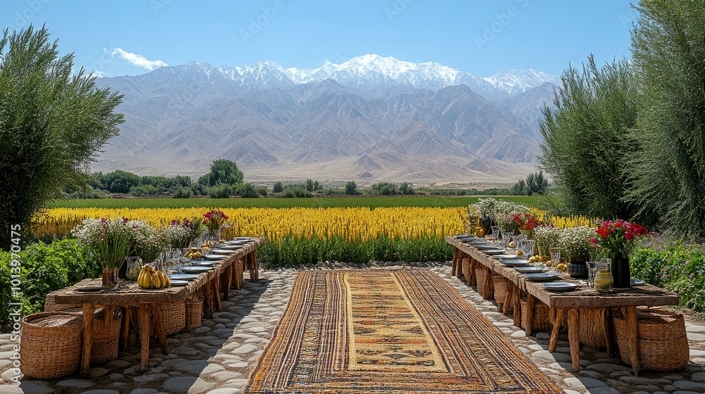Outdoor Dining with Mountain View in Rural Setting Outdoor Dining with Mountain View in Rural Setting