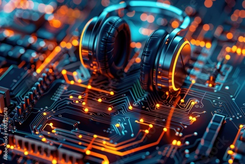 A pair of headphones is displayed on a computer screen,generative ai image