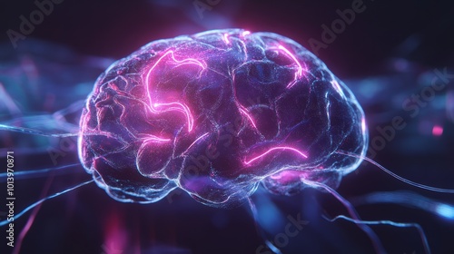 x ray of human brain. human brain with neon colours