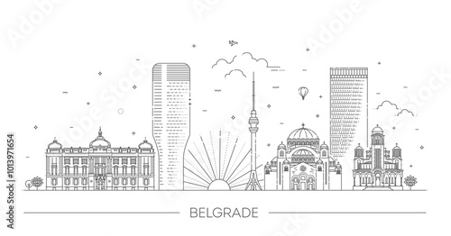 lliustration. Belgrade Serbia City Skyline with Buildings.