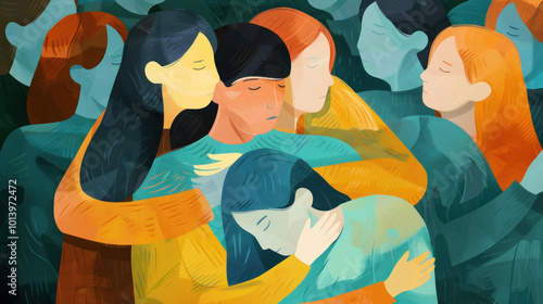 A visual of support groups helping individuals process grief and move through sadness with compassion.