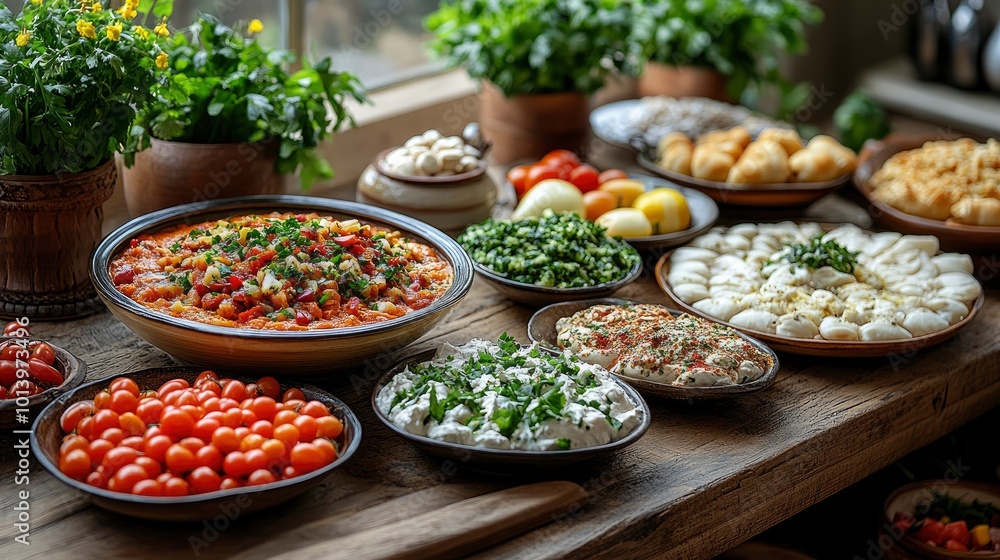 Fototapeta premium Middle Eastern Feast A Table Spread with Delicious Dishes