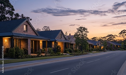 brick homes along road at dusk in Wallsend, Newcastle