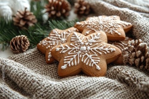 Christmas star shaped gingerbread cookies resting on a brown cloth