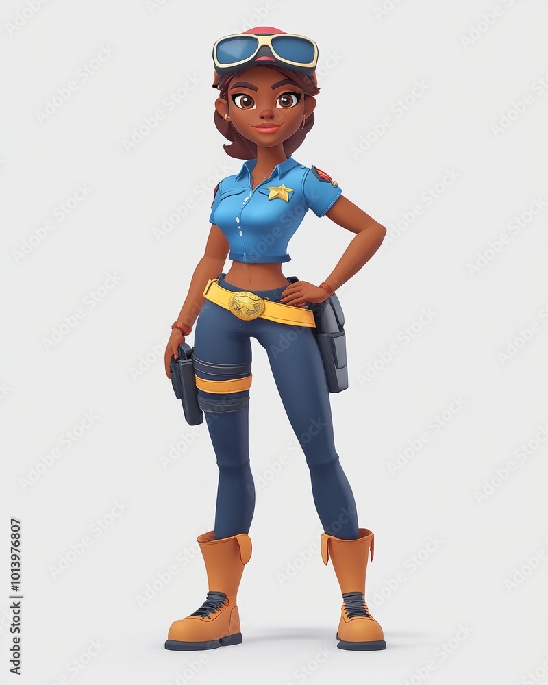 A stylized cop character stands confidently exuding a sense of authority and charm A stylized cop character stands confidently exuding a sense of authority and charm