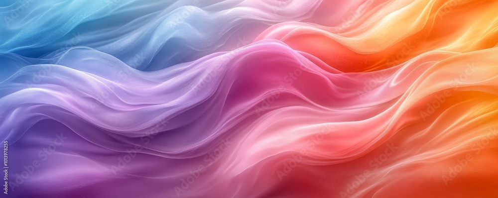 Obraz premium Smooth silk wave texture in soft pink and blue tones, flowing design 