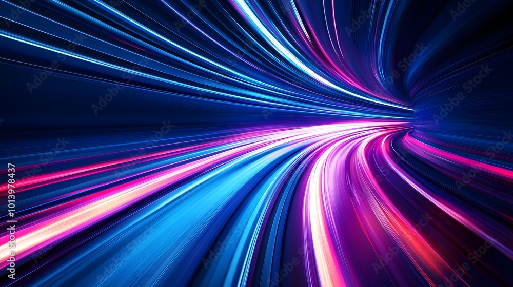 Modern abstract high-speed movement with dynamic motion light trails on a dark blue background Modern abstract high-speed movement with dynamic motion light trails on a dark blue background