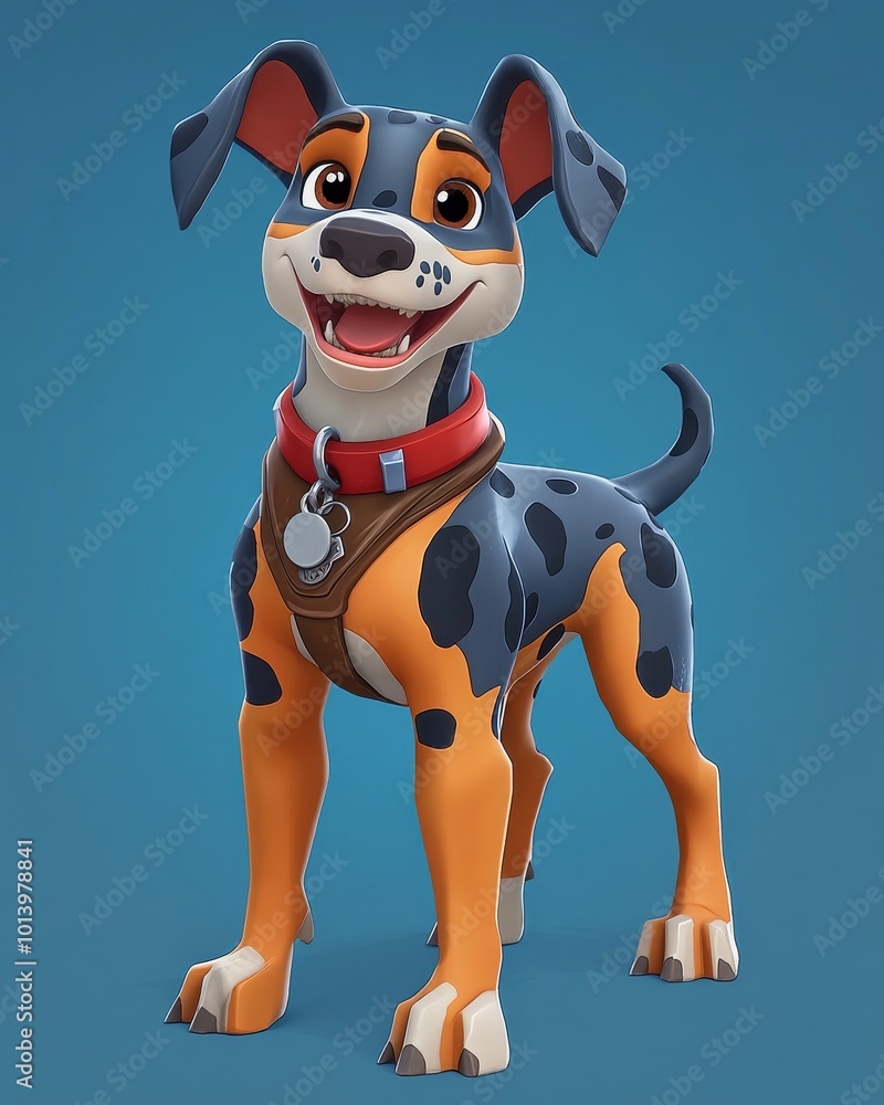 A cheerful dog character exudes happiness with bright colors and a playful stance A cheerful dog character exudes happiness with bright colors and a playful stance