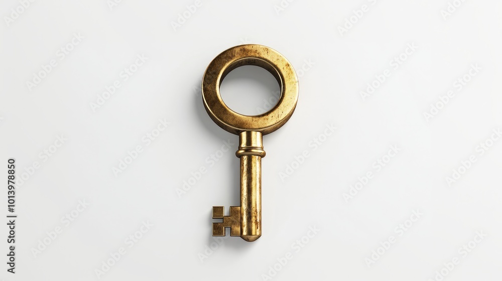 Golden key in a keyhole isolated on a white background 3D rendering Golden key in a keyhole isolated on a white background 3D rendering