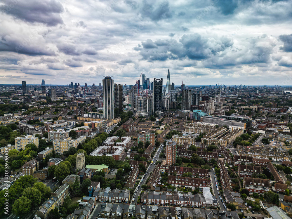 Fototapeta premium Aerial view heading towards The Stand London UK