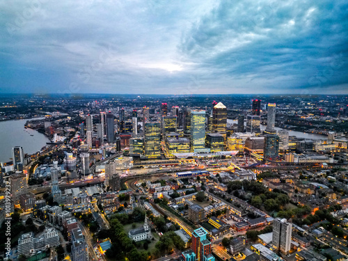 Photography Canary Wharf aerial shot London UK