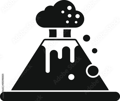 Black silhouette icon of a volcano erupting with smoke and lava