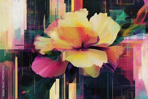 Abstract floral with colorful glitch effect