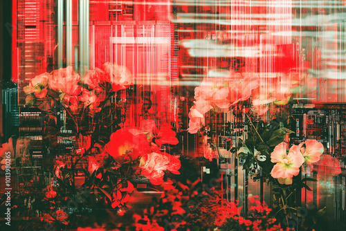 Vibrant flowers with glitch effect photo