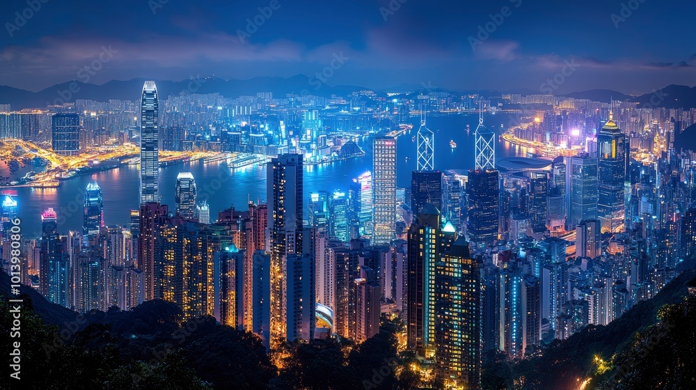 Hong Kong Skyline at Night, Victoria Peak View Hong Kong Skyline at Night, Victoria Peak View