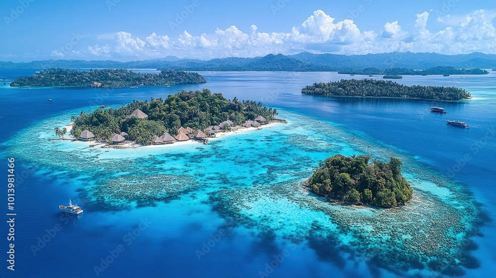 Tropical Island Paradise with Lush Vegetation and Pristine Waters Tropical Island Paradise with Lush Vegetation and Pristine Waters