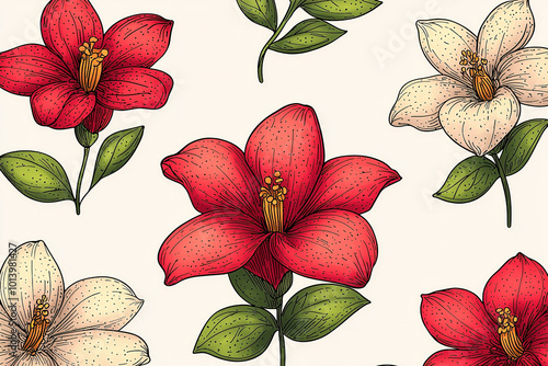 Repeating flower pattern for fabric and wallpaper