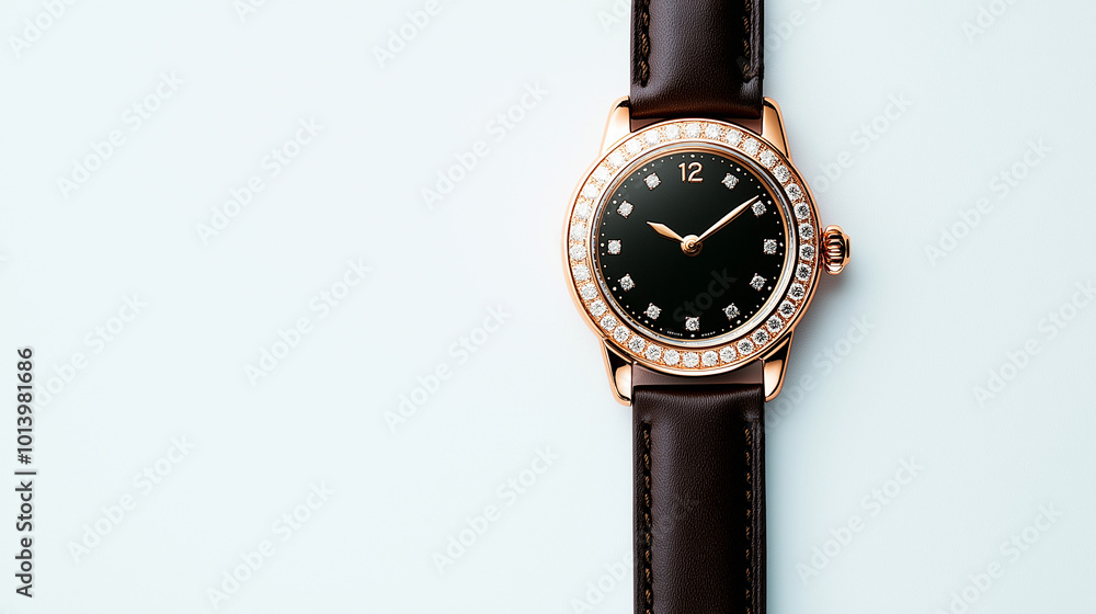 Elegant luxury wristwatch with open mechanism and rose gold details. Elegant luxury wristwatch with open mechanism and rose gold details.