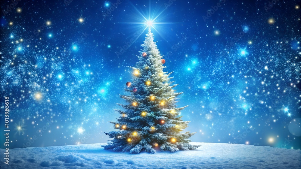 christmas tree and gift boxes on snow in night christmas tree and gift boxes on snow in night