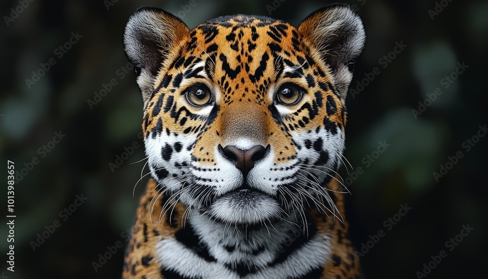 Fototapeta premium Young Jaguar Portrait: Highly Detailed and Ultra-Realistic