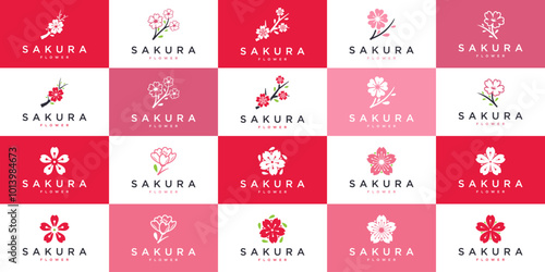 collection of cherry blossom logos, flower season, beauty, japan, design graphic templates.