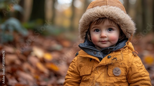 Cute Toddler Boy in a Forest in Autumn