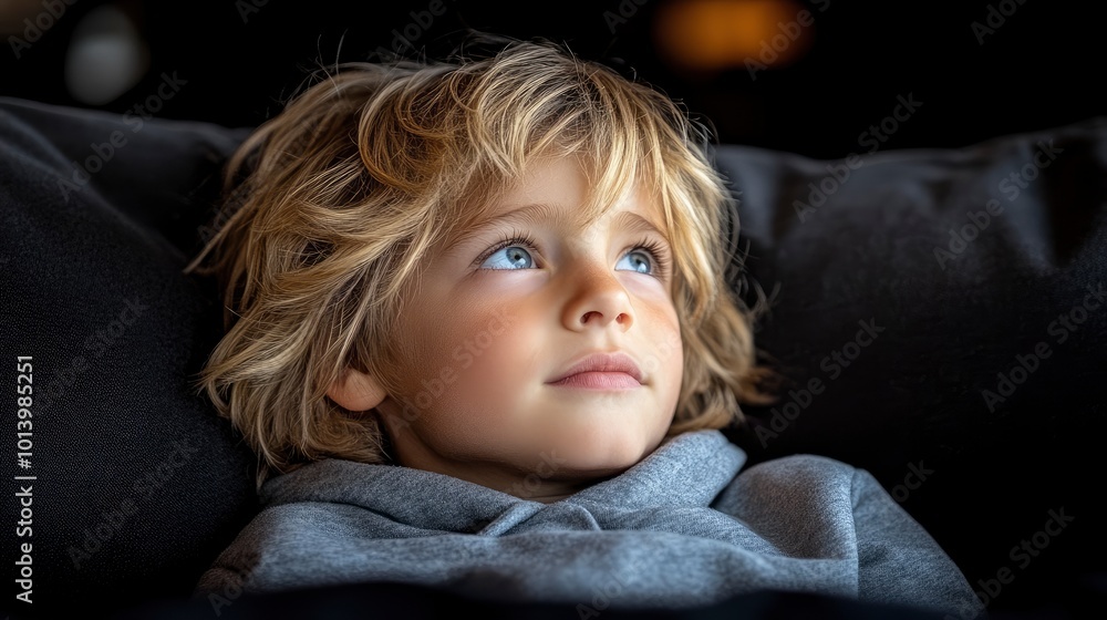 Young Boy Looking Up with Hopeful Expression Young Boy Looking Up with Hopeful Expression