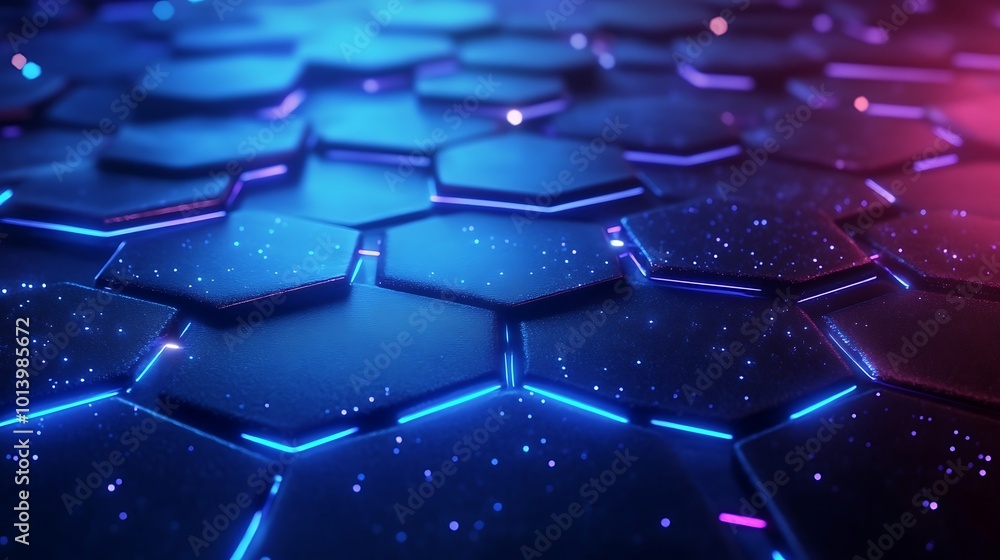 Fototapeta premium Blue hexagonal pattern glowing in a futuristic technology-inspired digital background