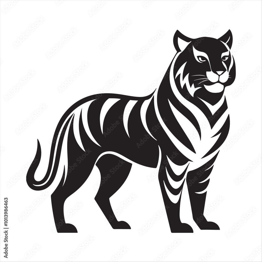 Fototapeta premium Fierce Tiger Vector Illustration - Black and White Roaring Tiger Design for Logos, Tattoos, and Art
