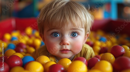 Toddler Boy Playing in a Ball Pit