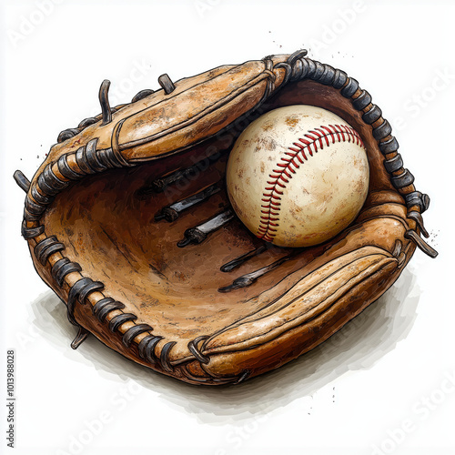 Baseball Glove and ball, white background