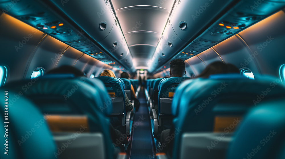 Fototapeta premium Modern Airplane Interior with Comfortable Seats and Chairs Inside